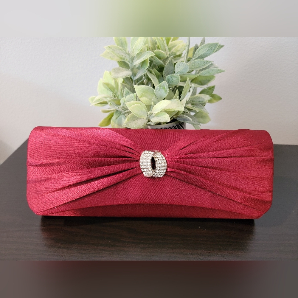 Elegant Red Clutch with Rhinestone Accent